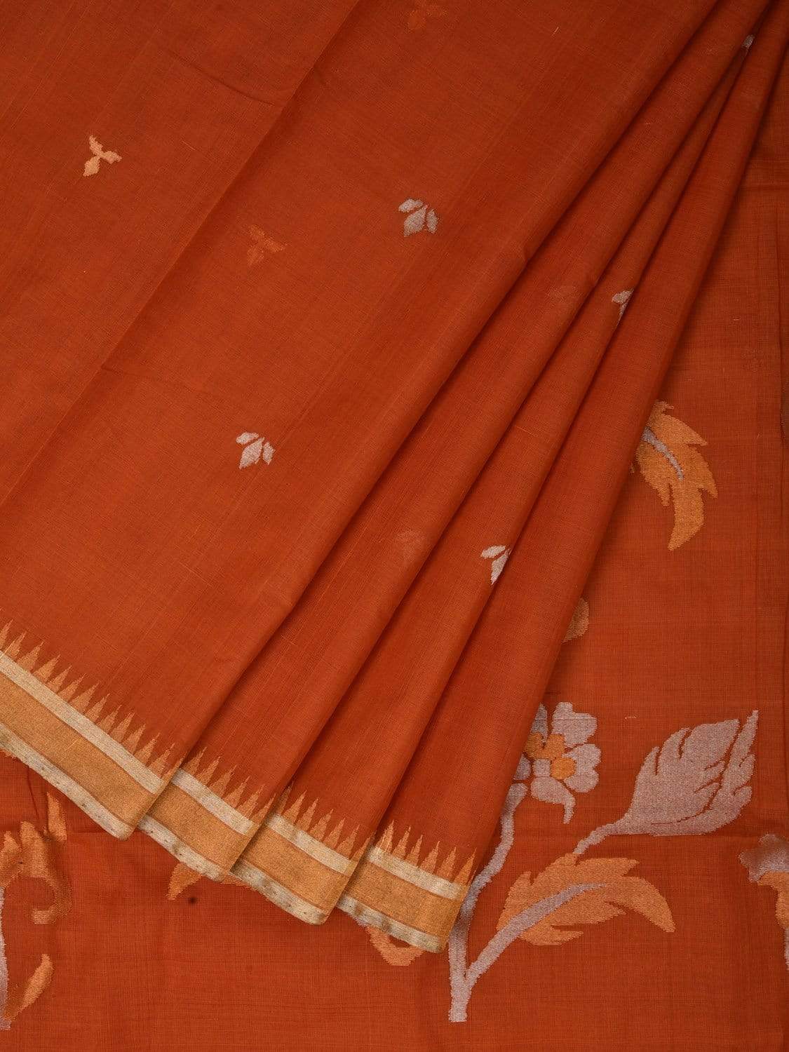 Mustard Khadi Cotton Handloom Saree with Floral Pallu Design kh0521