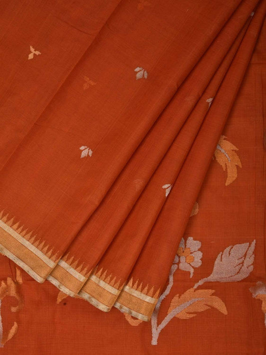 Mustard Khadi Cotton Handloom Saree with Floral Pallu Design kh0521