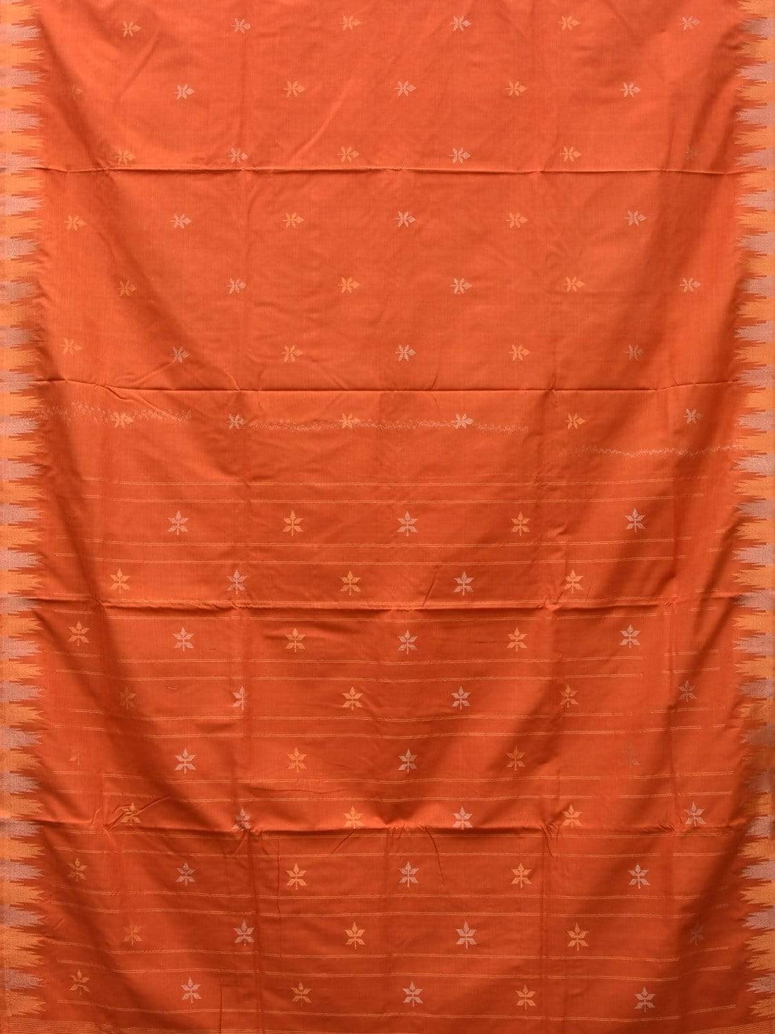 Mustard Khadi Cotton Handloom Saree with Temple Border and Buta Design kh0519