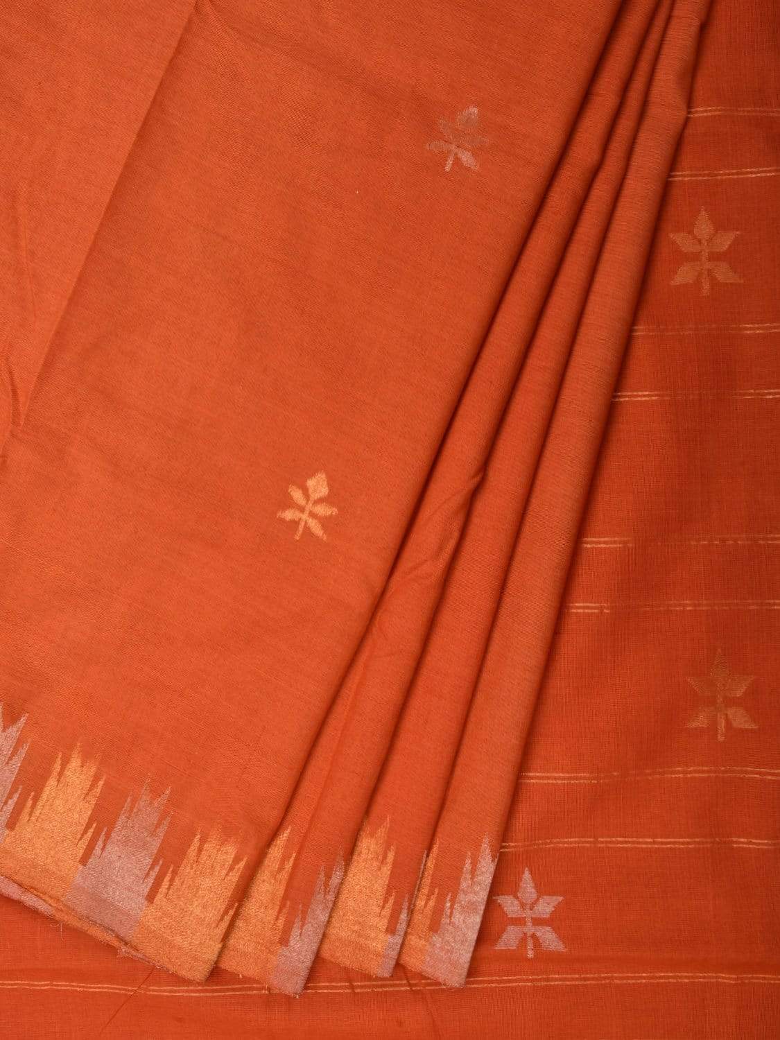 Mustard Khadi Cotton Handloom Saree with Temple Border and Buta Design kh0519