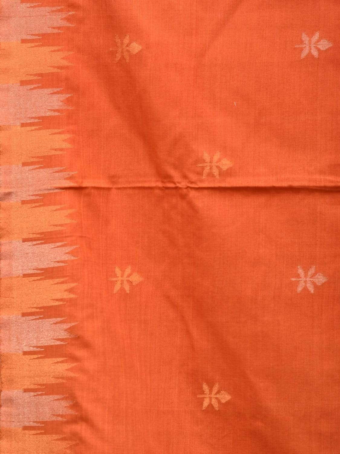 Mustard Khadi Cotton Handloom Saree with Temple Border and Buta Design kh0519