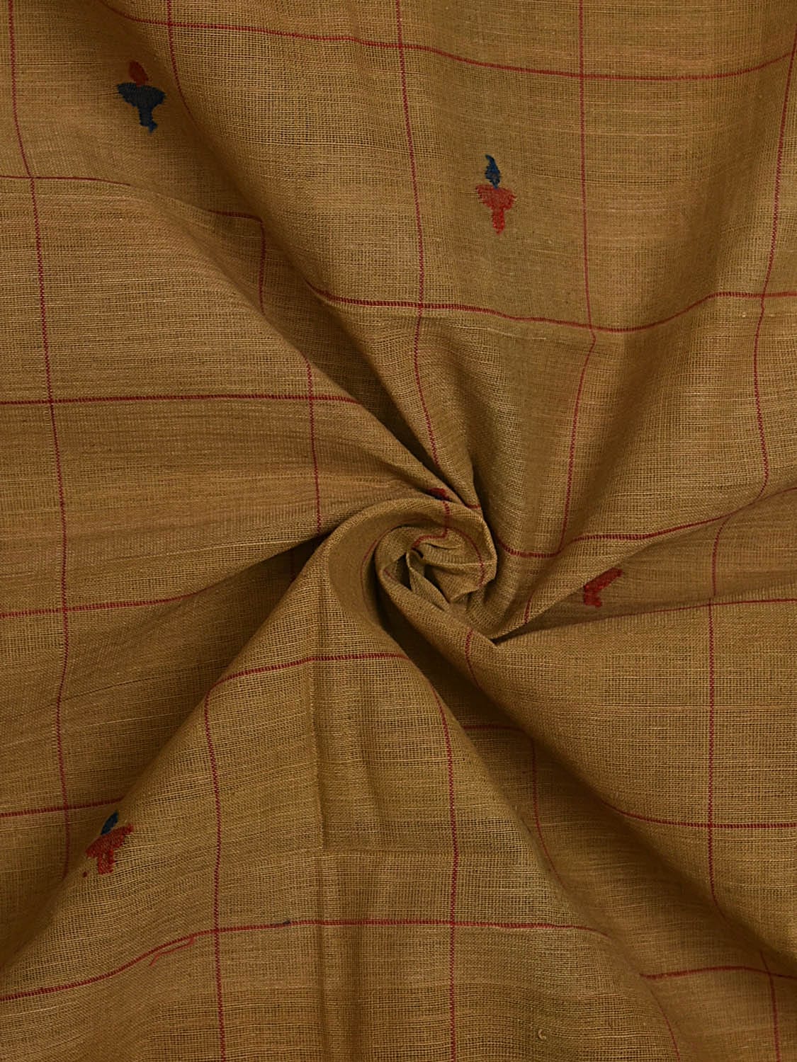Mustard Khadi Cotton Natural Dye Handloom 2.5mts Fabric with Buta and Checks Design f0192