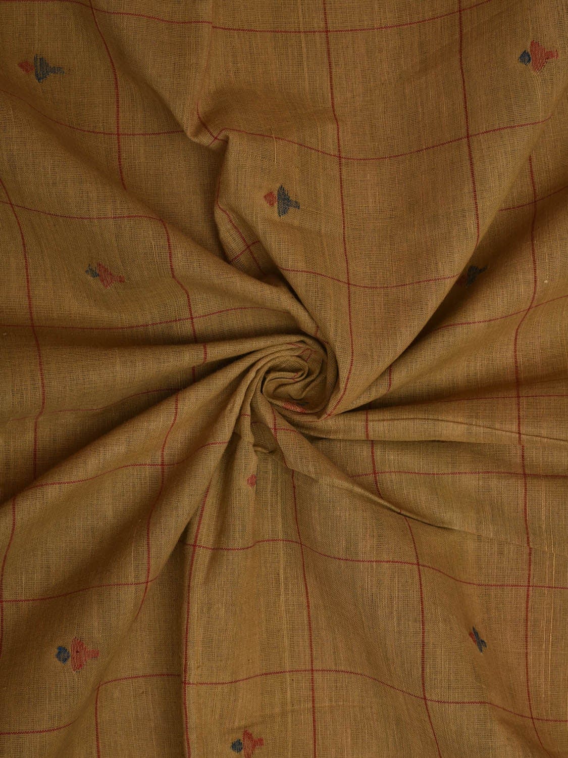 Mustard Khadi Cotton Natural Dye Handloom 2.5mts Fabric with Buta and Checks Design f0195