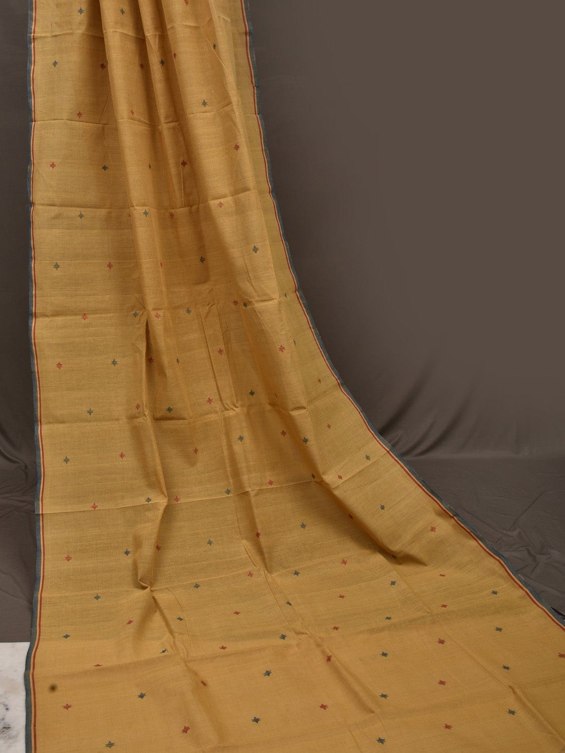 Mustard Khadi Cotton Natural Dye Handloom 2.5mts Fabric with Buta Design f0188