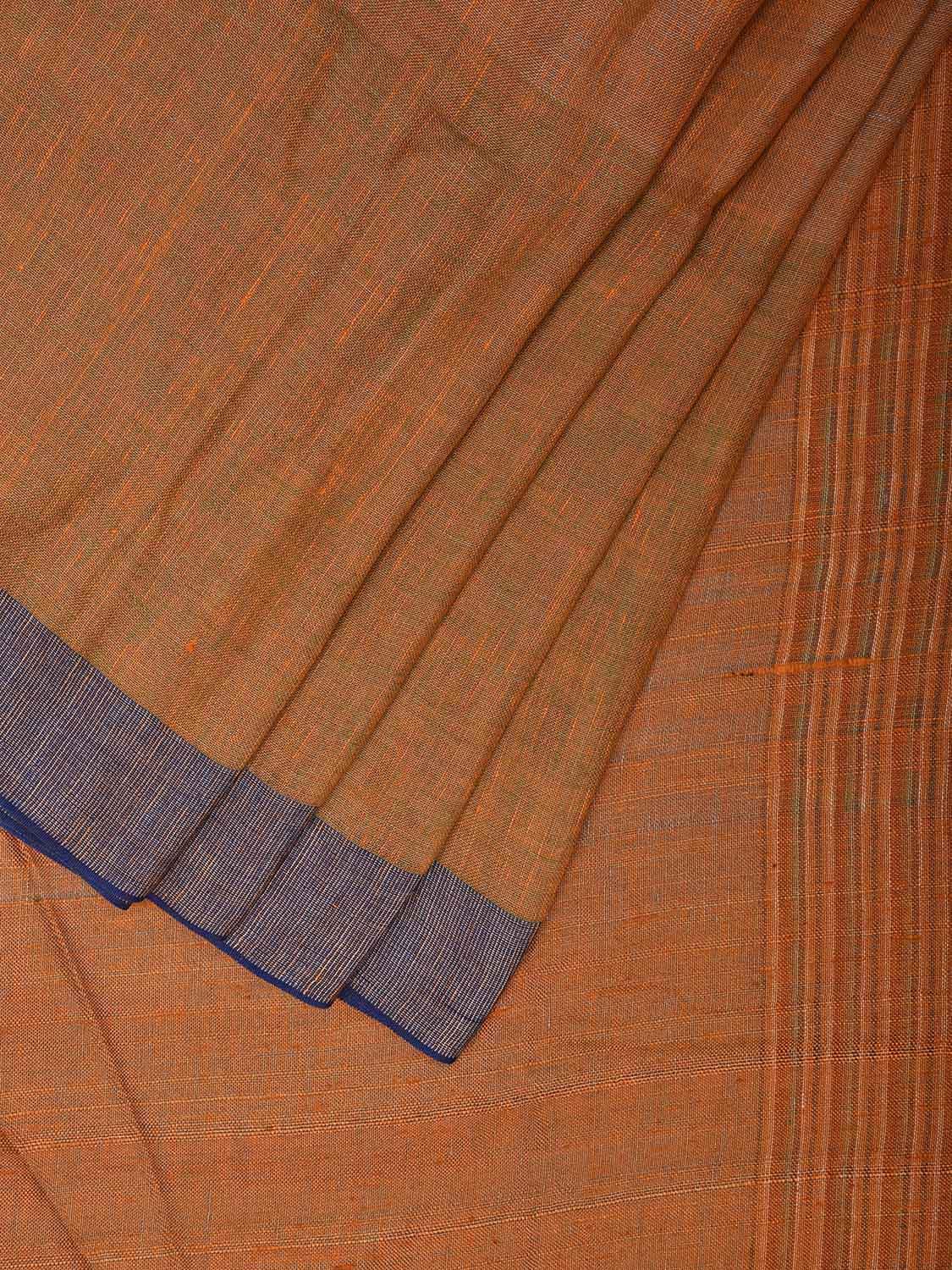 Mustard Linen Cotton Saree with Strips Body and Pallu Design o0553