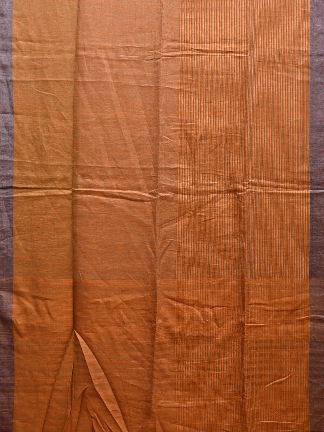 Mustard Linen Cotton Saree with Strips Body and Pallu Design o0553