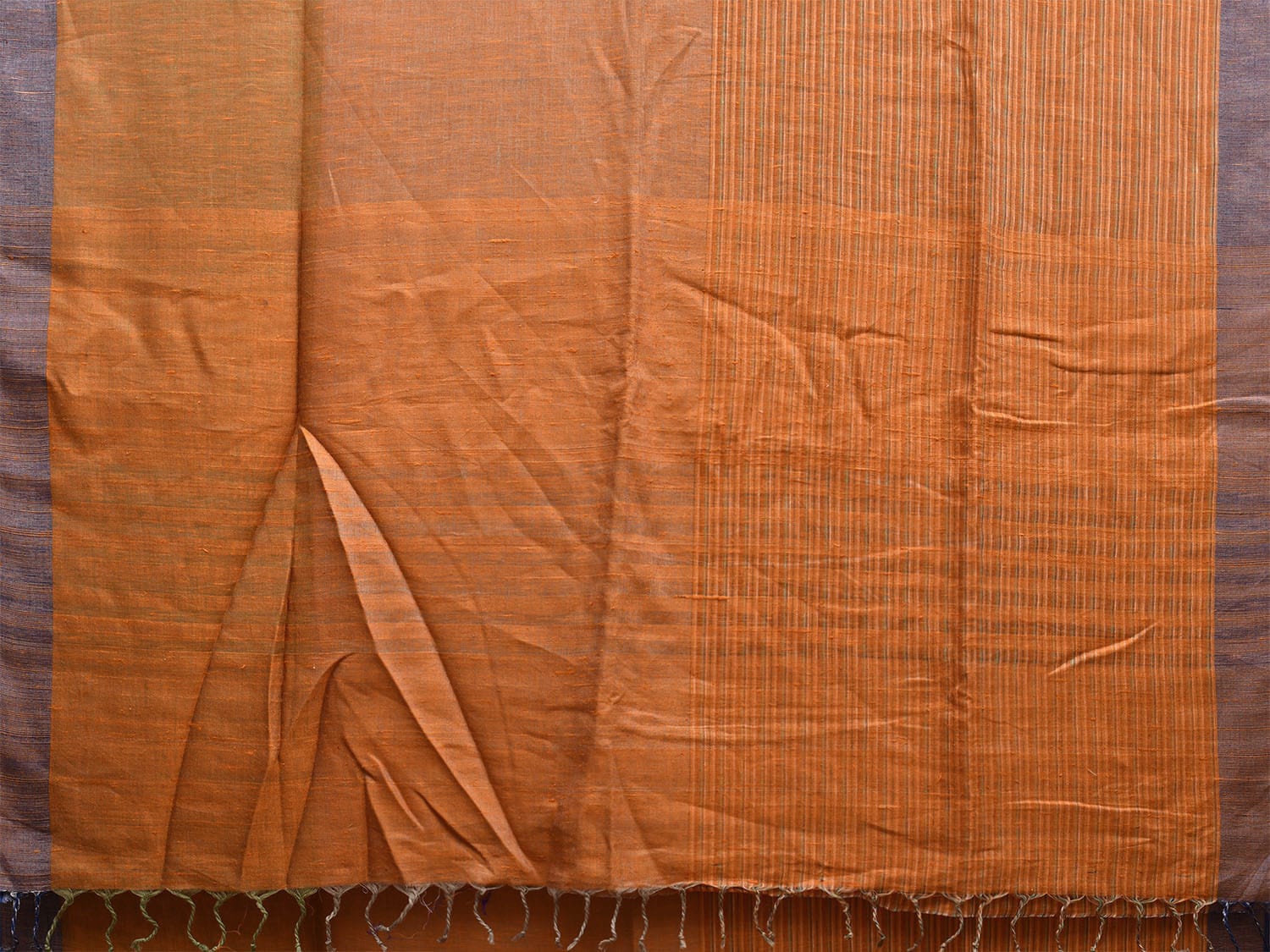 Mustard Linen Cotton Saree with Strips Body and Pallu Design o0553