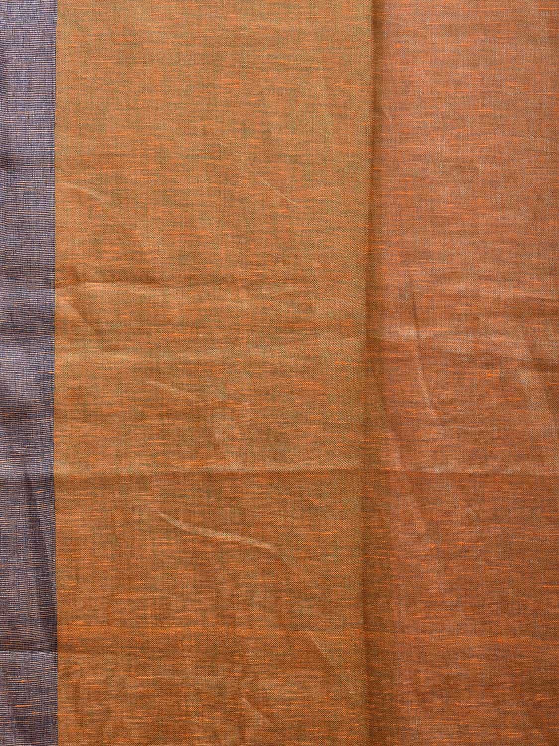 Mustard Linen Cotton Saree with Strips Body and Pallu Design o0553