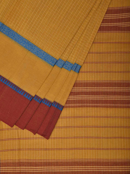 Mustard Narayanpet Cotton Handloom Saree with Big Border and Checks Design No Blouse np1047