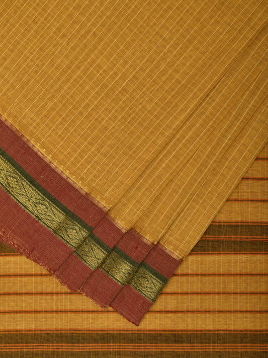 Mustard Narayanpet Cotton Handloom Saree with Checks Design No Blouse np0884