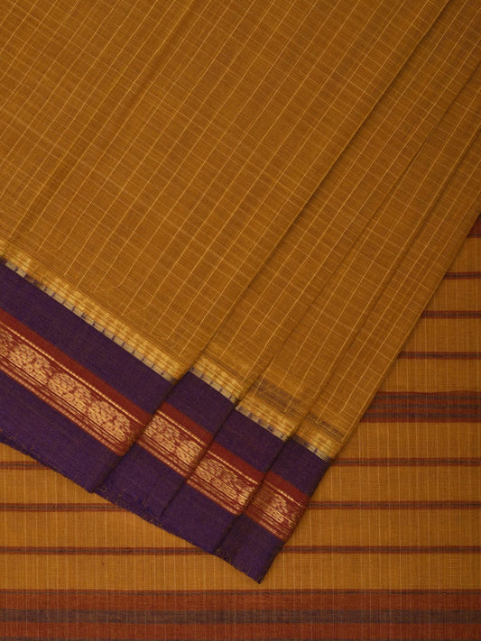 Mustard Narayanpet Cotton Handloom Saree with Checks Design No Blouse np0887