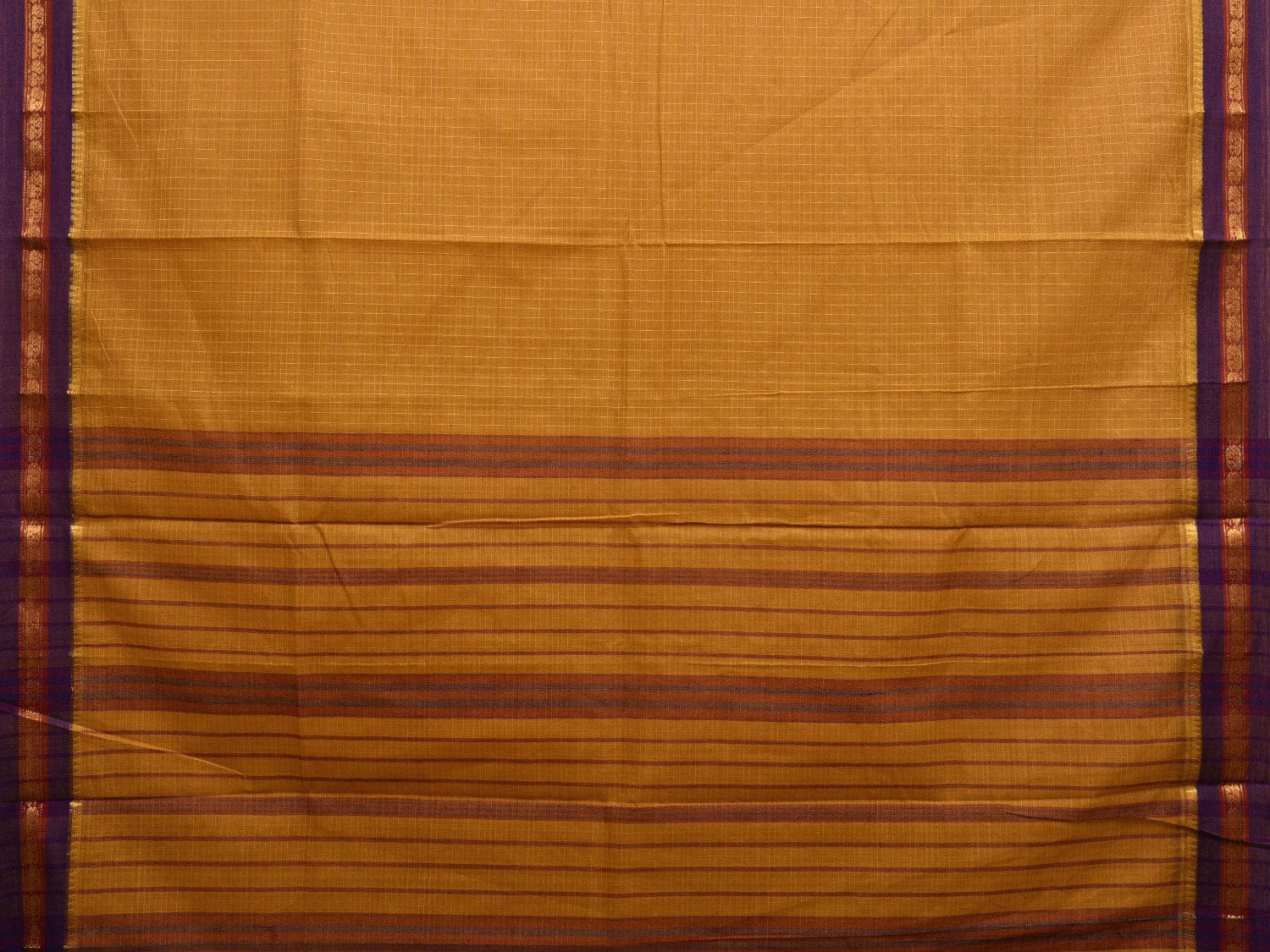 Mustard Narayanpet Cotton Handloom Saree with Checks Design No Blouse np0887