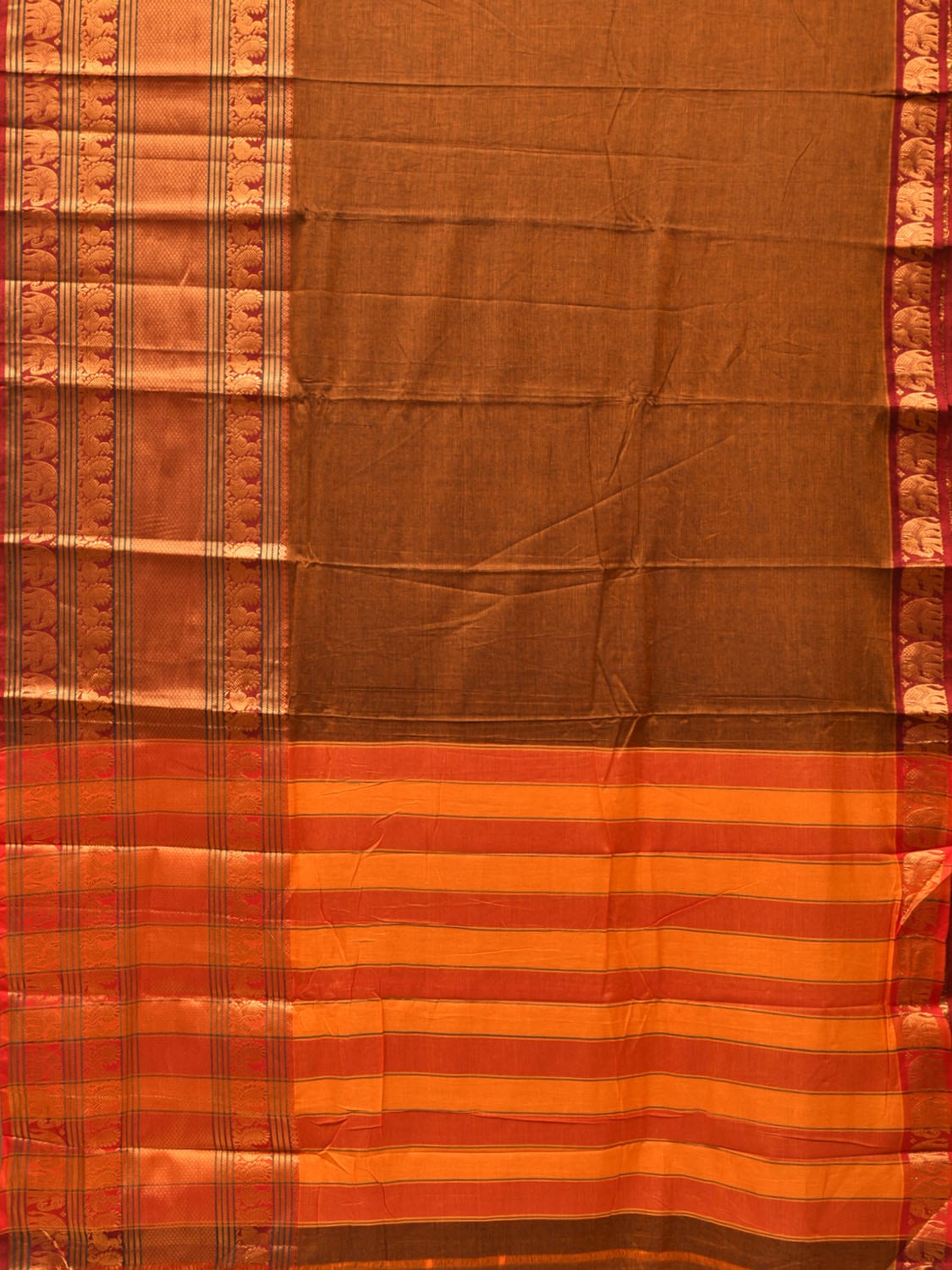 Mustard Narayanpet Cotton Handloom Saree with One Side Big Zari Border Design np0735