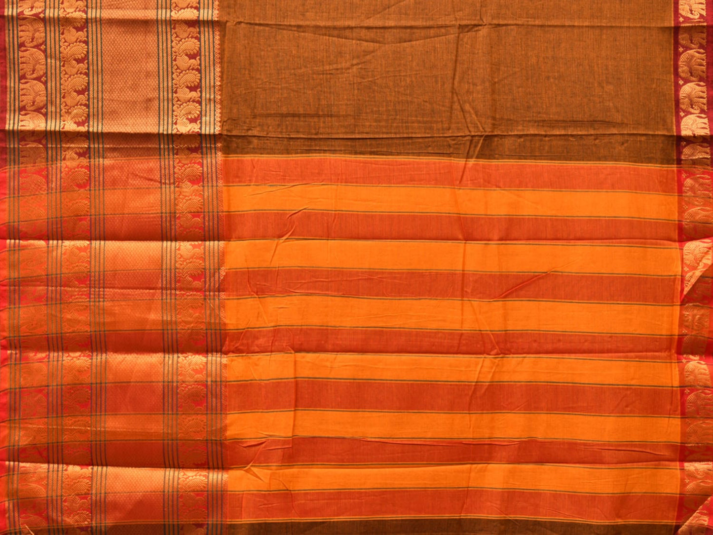 Mustard Narayanpet Cotton Handloom Saree with One Side Big Zari Border Design np0735