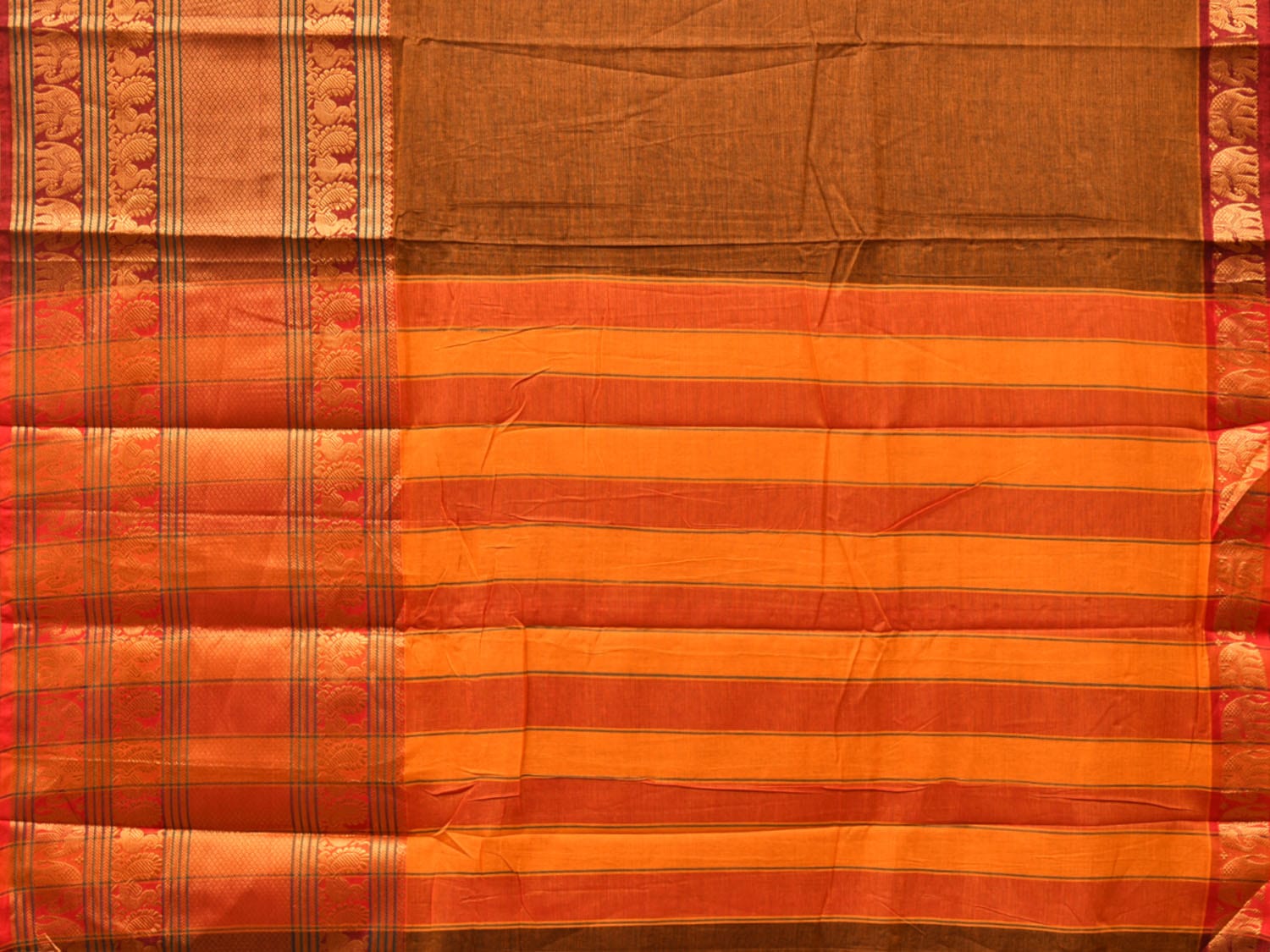 Mustard Narayanpet Cotton Handloom Saree with One Side Big Zari Border Design np0735