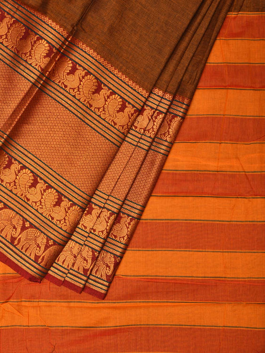 Mustard Narayanpet Cotton Handloom Saree with One Side Big Zari Border Design np0735