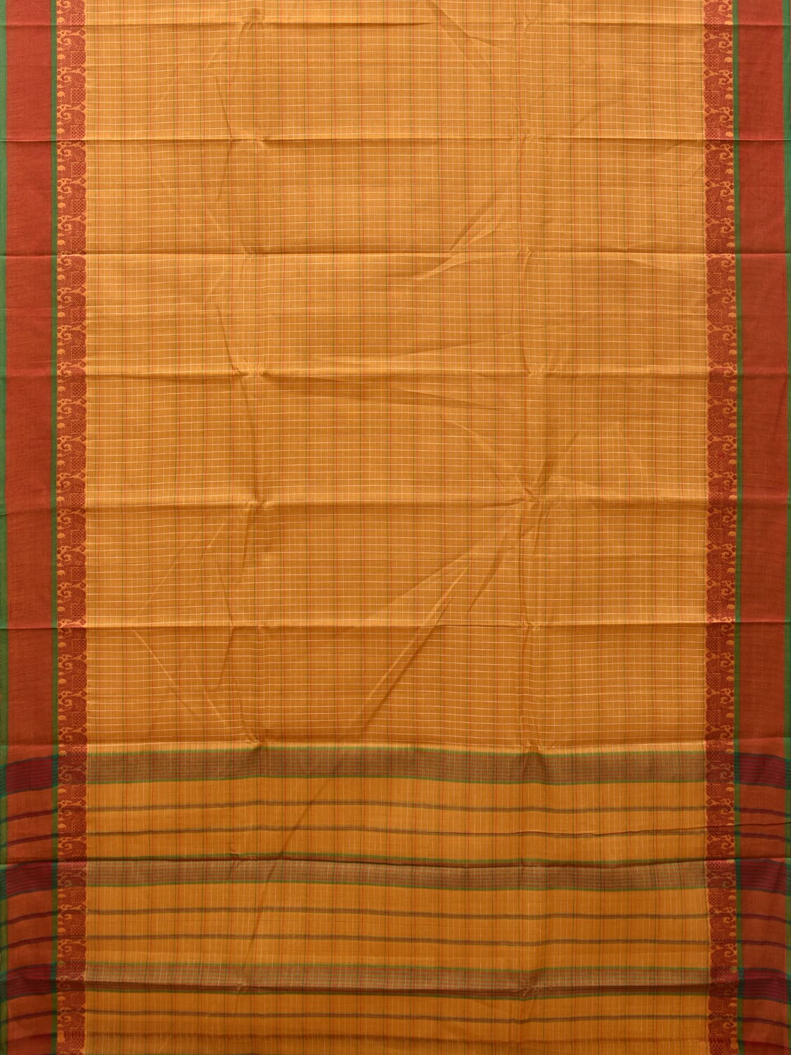 Mustard Narayanpet Cotton Handloom Saree with Strips and Elephant Border Design No Blouse np0767