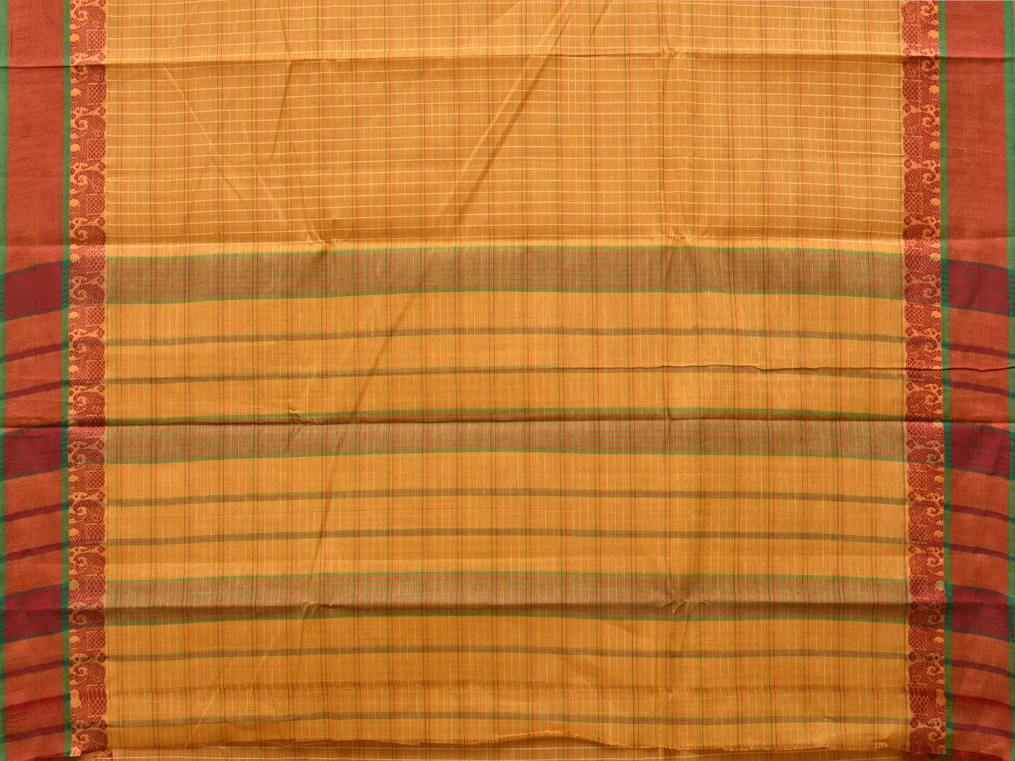 Mustard Narayanpet Cotton Handloom Saree with Strips and Elephant Border Design No Blouse np0767