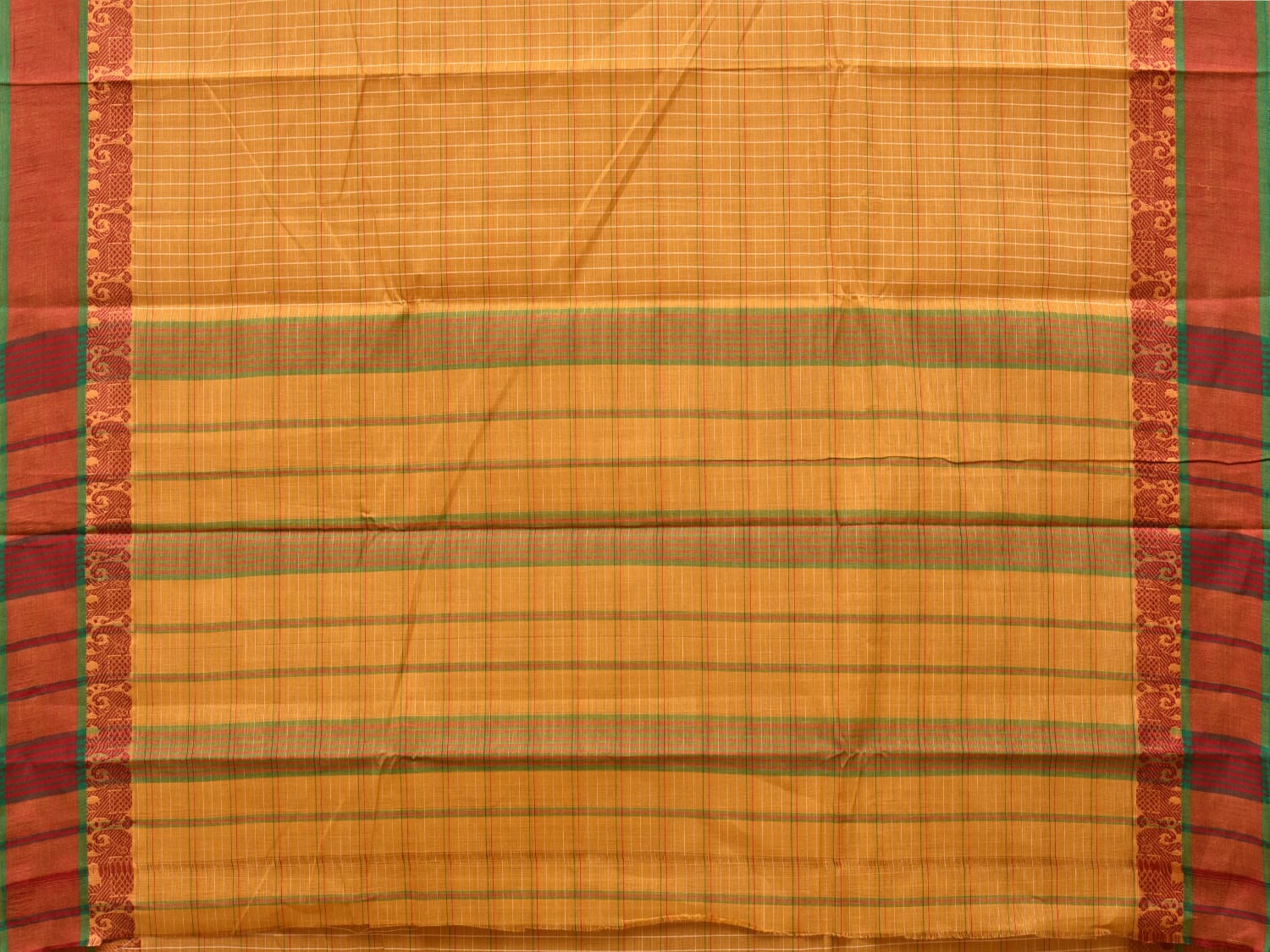 Mustard Narayanpet Cotton Handloom Saree with Strips and Elephant Border Design No Blouse np0767