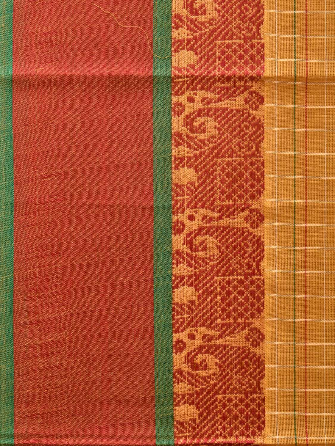 Mustard Narayanpet Cotton Handloom Saree with Strips and Elephant Border Design No Blouse np0767