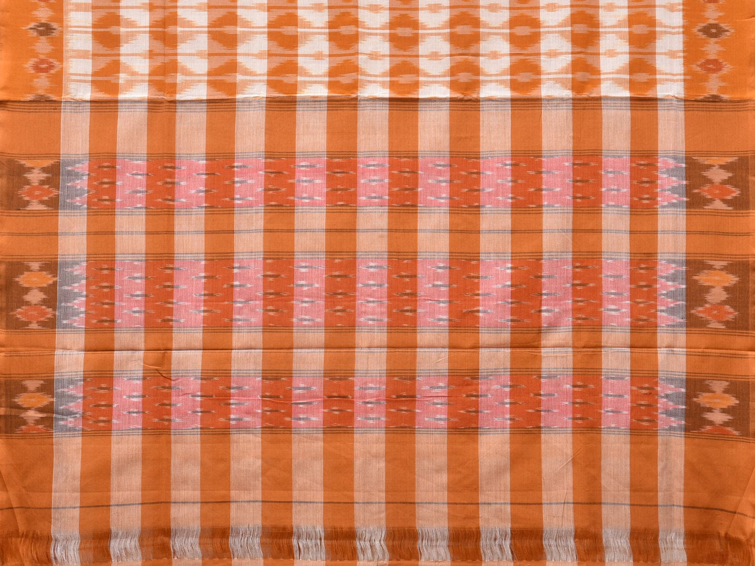 Mustard Pochampally Ikat Cotton Handloom Saree with Strips Design No Blouse i0820