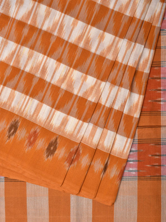 Mustard Pochampally Ikat Cotton Handloom Saree with Strips Design No Blouse i0820