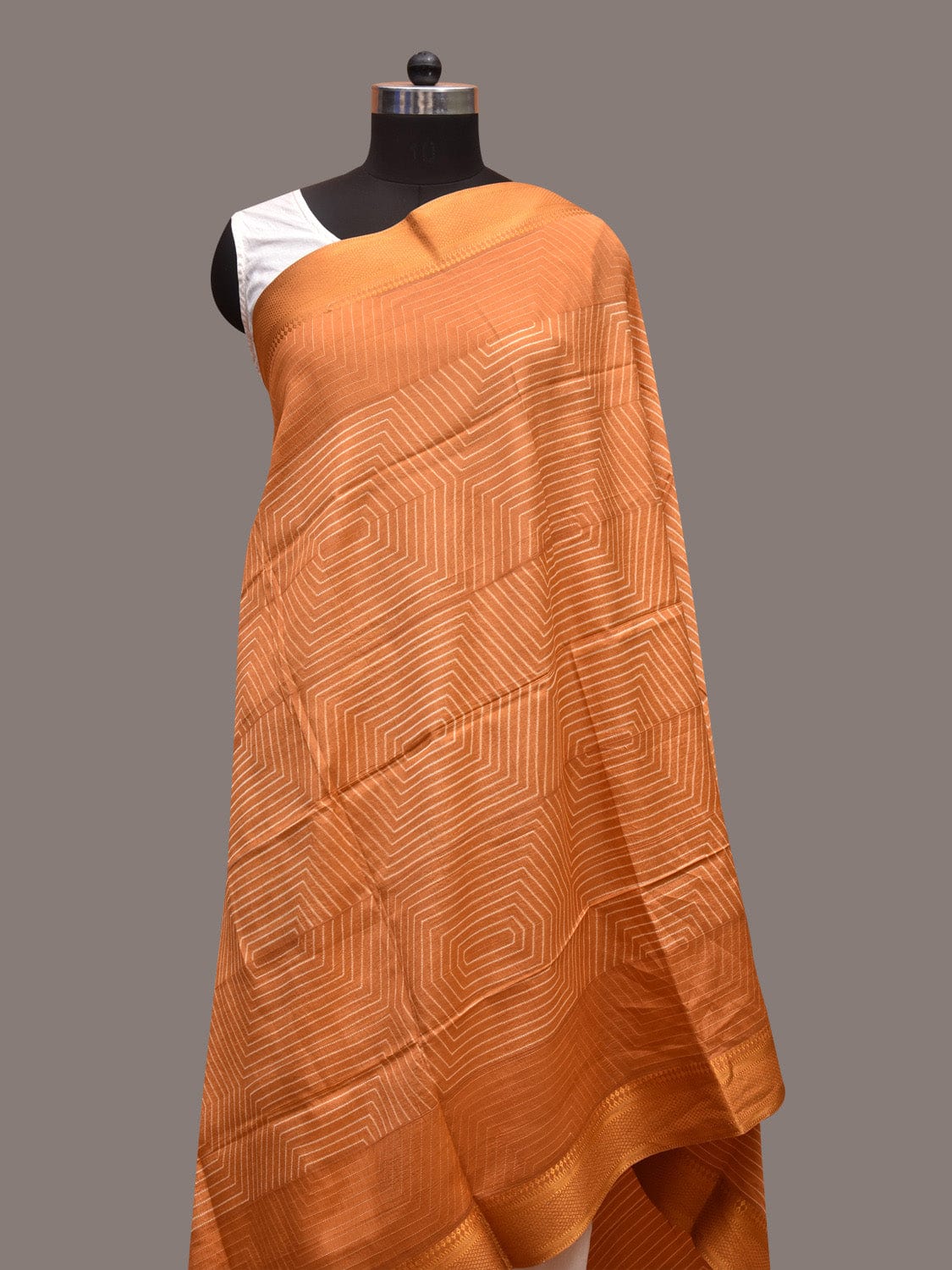 Mustard Shibori Sico Dupatta with Geometric and Lotus Flowers Design ds3622