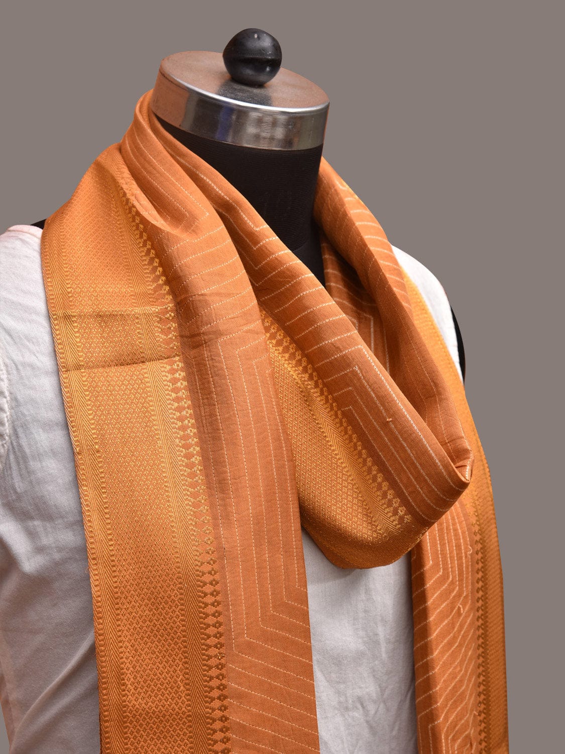 Mustard Shibori Sico Dupatta with Geometric and Lotus Flowers Design ds3622