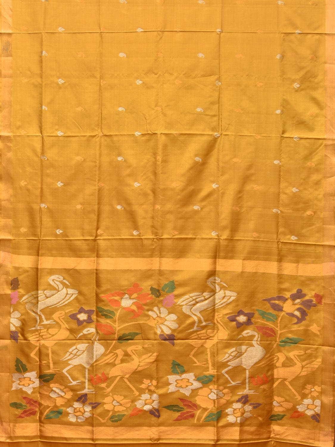 Mustard Uppada Silk Handloom Saree with Birds and Floral Pallu Design u2056