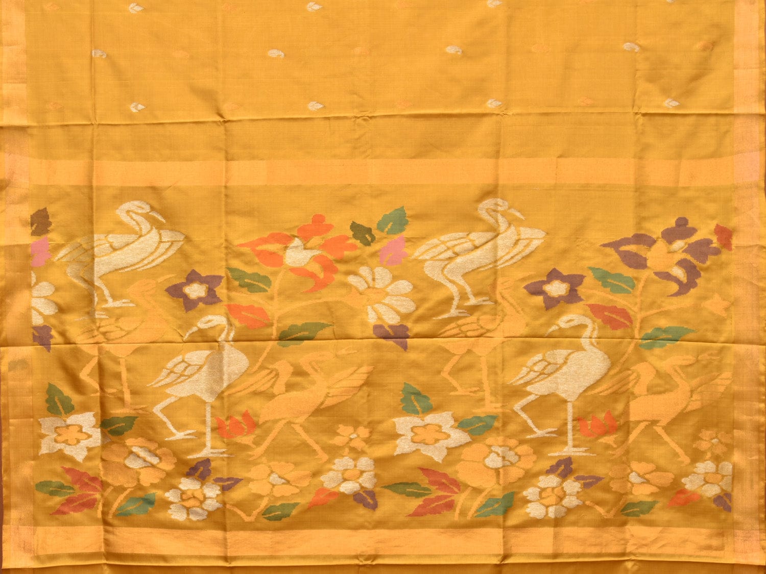 Mustard Uppada Silk Handloom Saree with Birds and Floral Pallu Design u2056