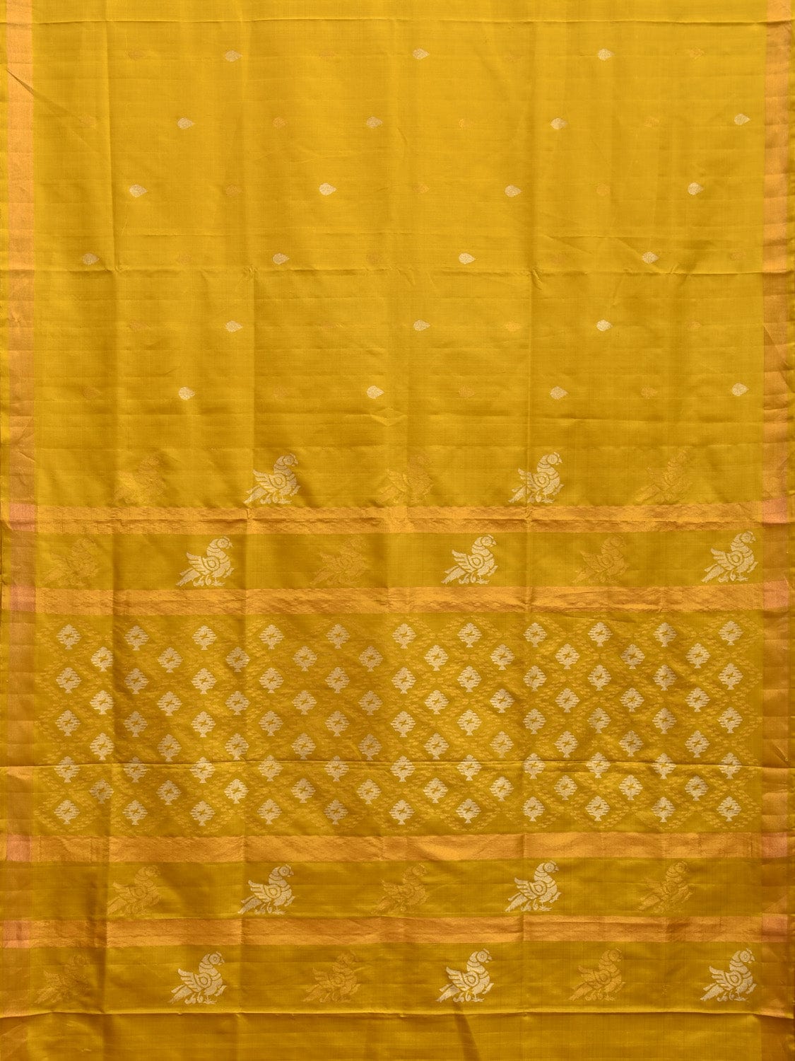 Mustard Uppada Silk Handloom Saree with Birds and Jamdani Pallu Design u2251