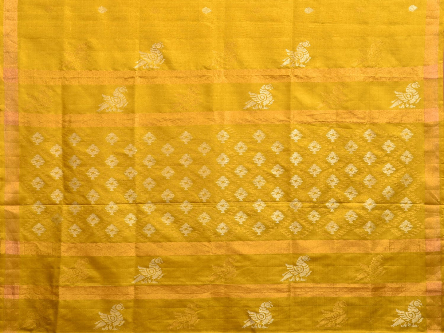 Mustard Uppada Silk Handloom Saree with Birds and Jamdani Pallu Design u2251