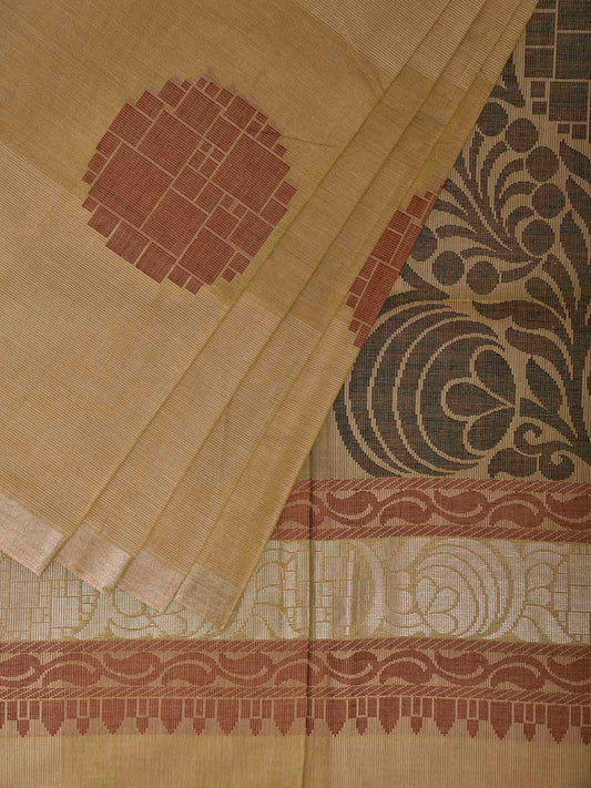 Mustard Venkatagiri Cotton Saree with Body Buta and Pallu Design v0140