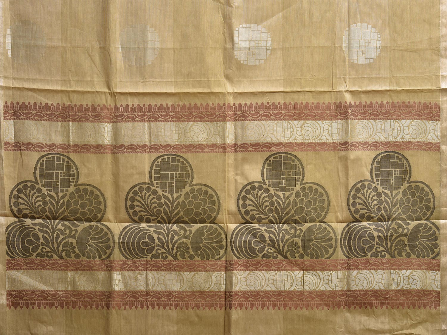 Mustard Venkatagiri Cotton Saree with Body Buta and Pallu Design v0140