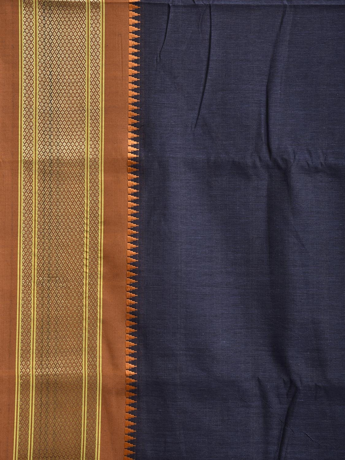 Navy and Fawn Bamboo Cotton Plain Saree with Contrast Pallu Design No Blouse bc0814