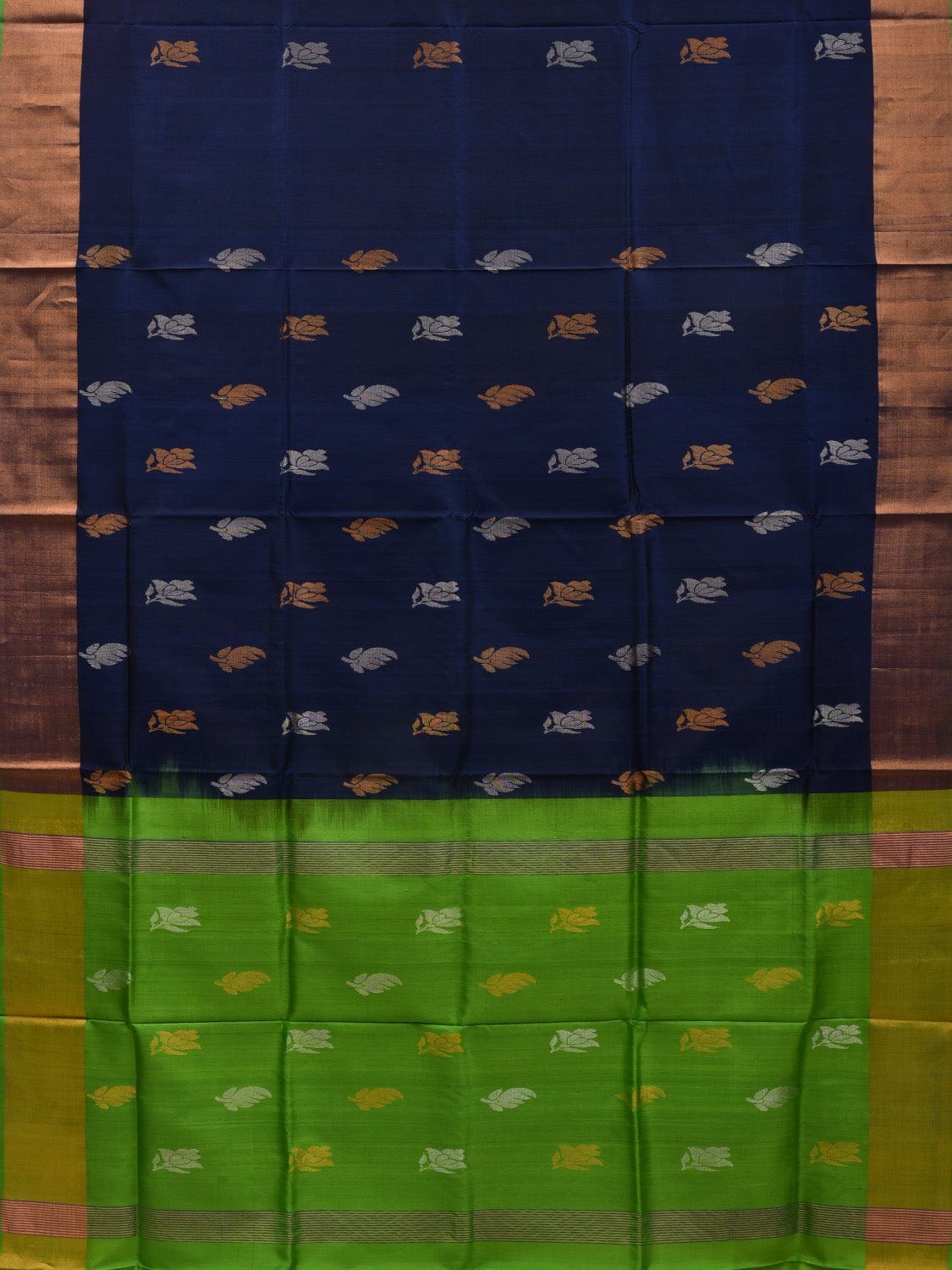 Navy and Green Uppada Silk Handloom Saree with Body Buta Design u1830