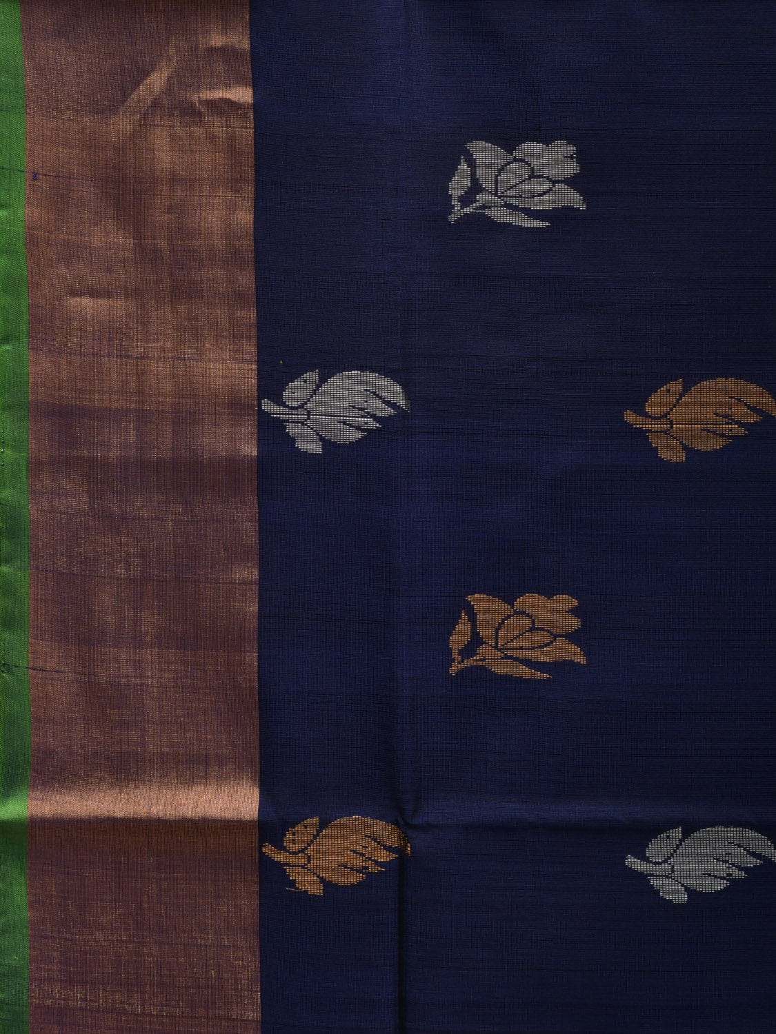 Navy and Green Uppada Silk Handloom Saree with Body Buta Design u1830