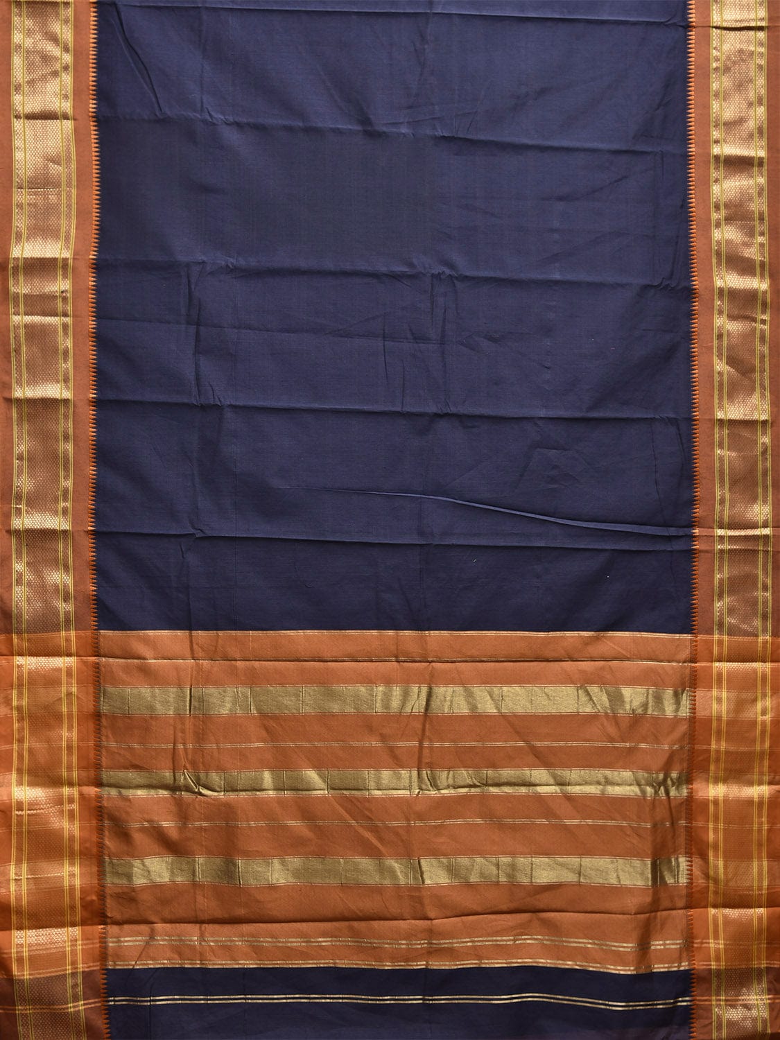 Navy and Mustard Bamboo Cotton Plain Saree with Contrast Pallu Design No Blouse bc0783