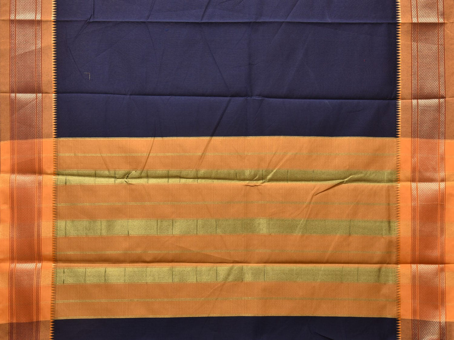 Navy and Mustard Bamboo Cotton Saree with Contrast Pallu Design No Blouse bc0246