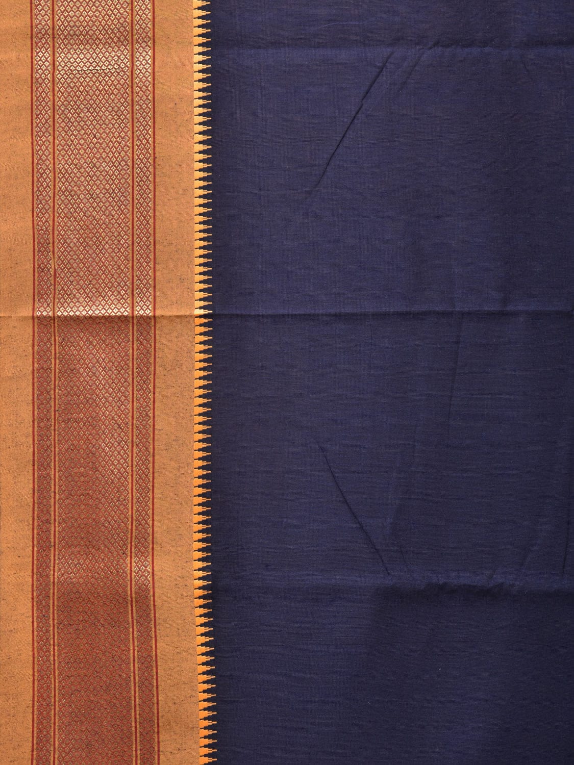 Navy and Mustard Bamboo Cotton Saree with Contrast Pallu Design No Blouse bc0246