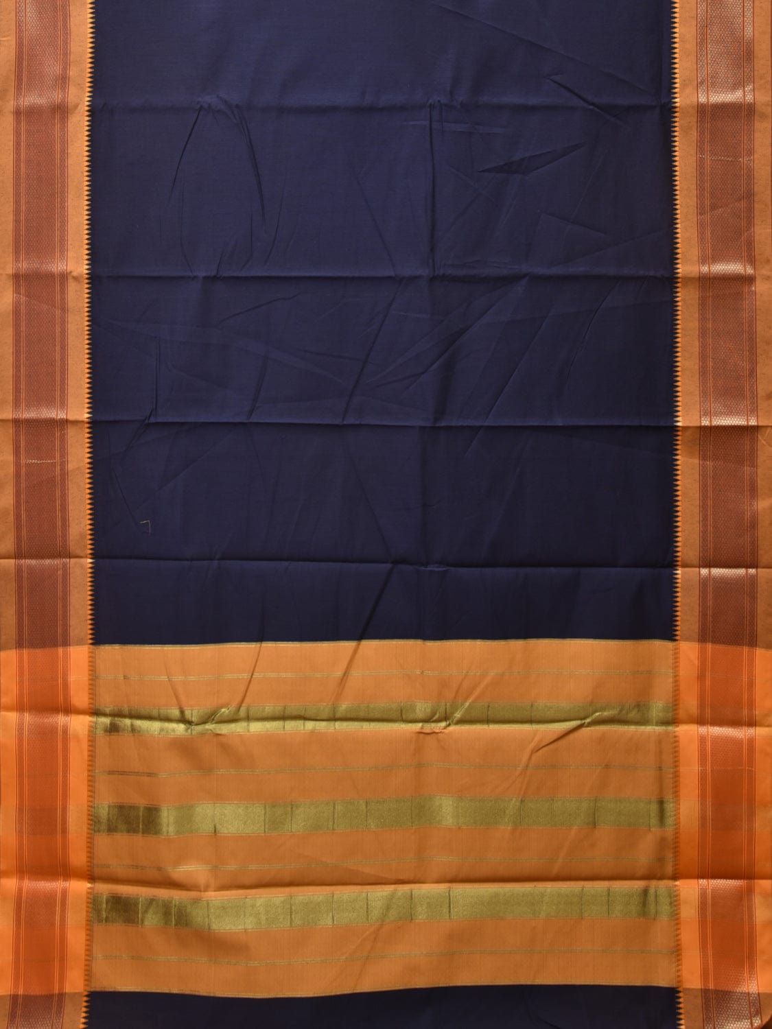 Navy and Mustard Bamboo Cotton Saree with Contrast Pallu Design No Blouse bc0246
