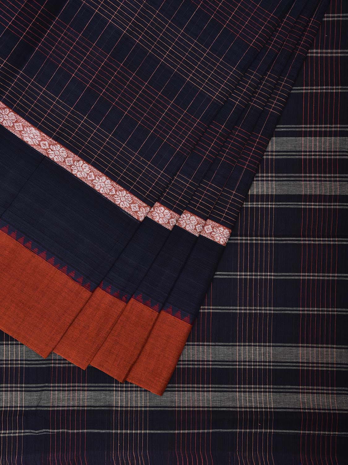 Navy and Orange Narayanpet Cotton Handloom Saree with Strips Design and Big Border No Blouse np1029