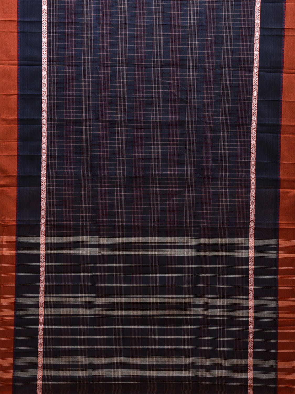 Navy and Orange Narayanpet Cotton Handloom Saree with Strips Design and Big Border No Blouse np1029