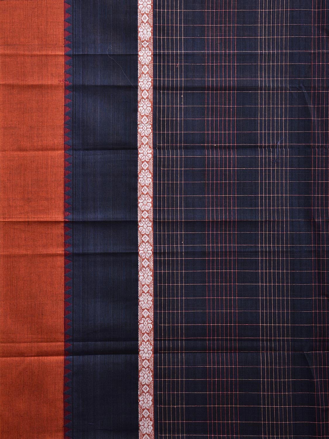 Navy and Orange Narayanpet Cotton Handloom Saree with Strips Design and Big Border No Blouse np1029