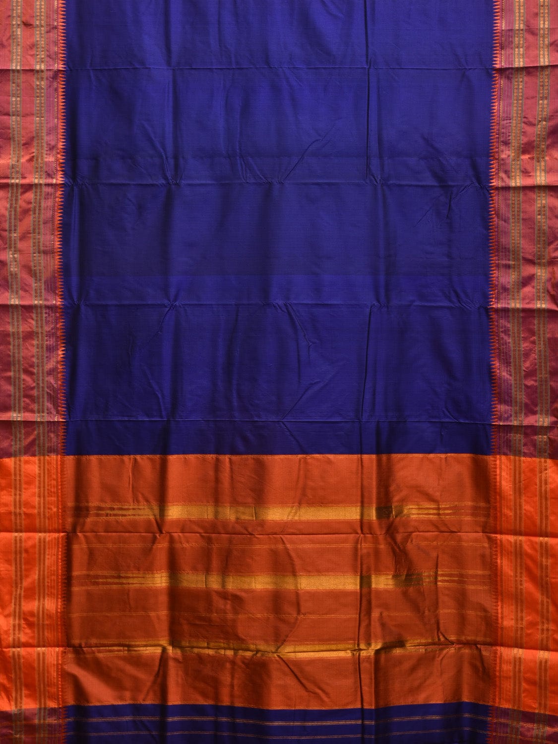 Navy and Orange Narayanpet Silk Handloom Plain Saree with Contrast Pallu Design No Blouse np0828