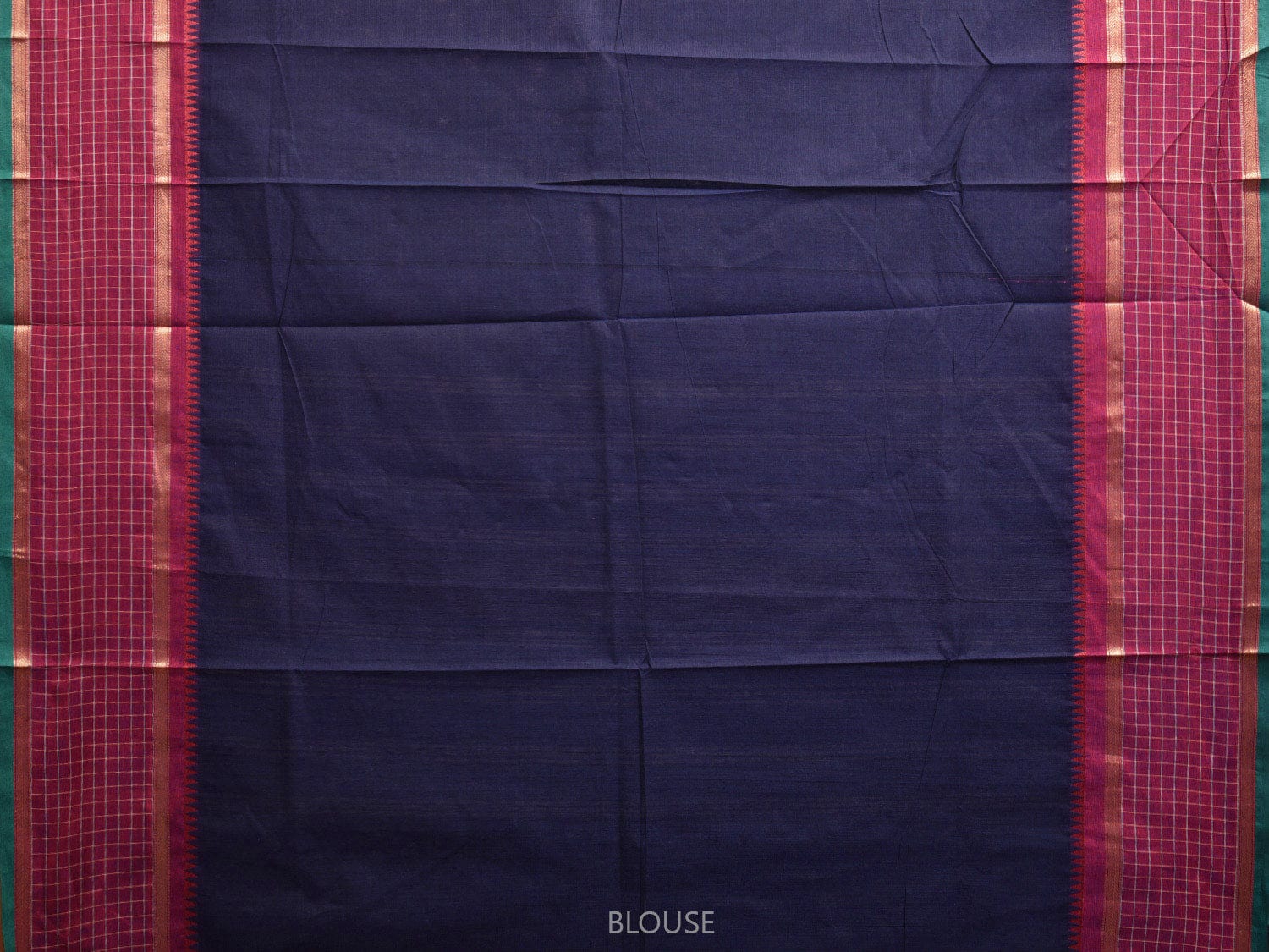 Navy and Pink Kanchipuram Cotton Saree with Strips Pallu and Checks Border Design k0734