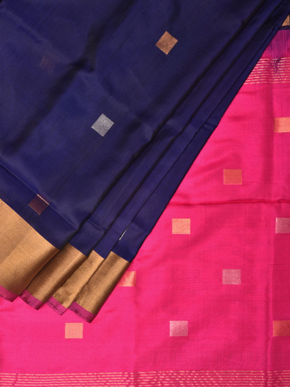Navy and Pink Uppada Silk Handloom Saree with Buta Design u1984