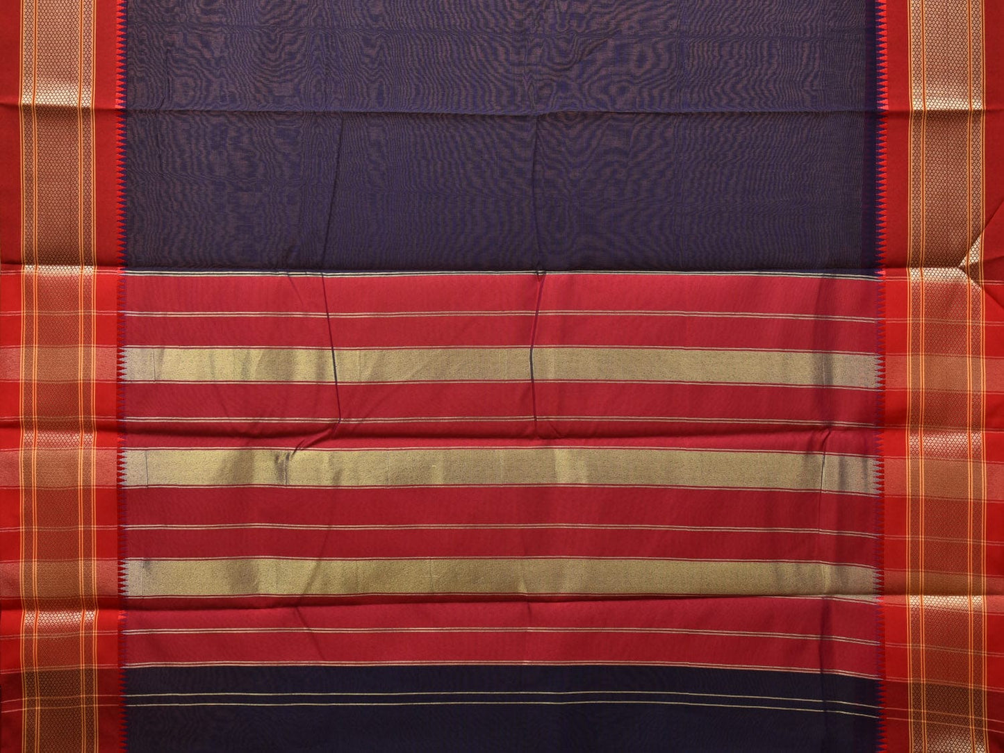 Navy and Red Bamboo Cotton Plain Saree with Contrast Pallu Design No Blouse bc0268