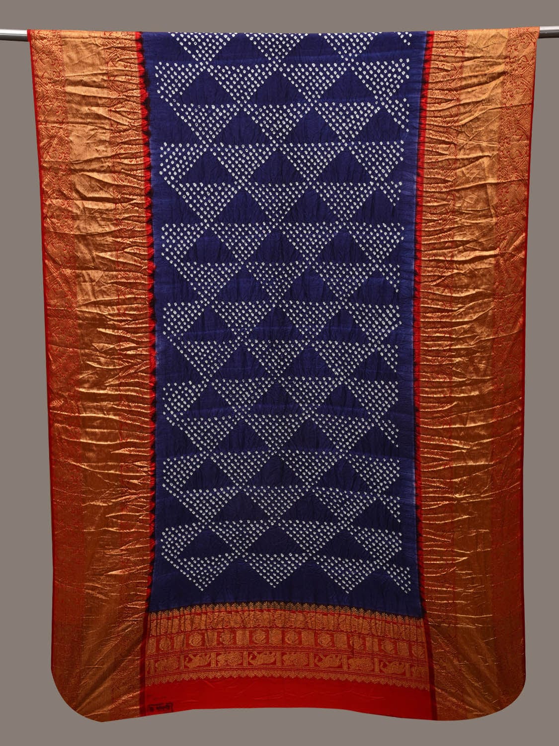 Navy and Red Bandhani Kanchipuram Silk Handloom Dupatta with Border Design ds2748