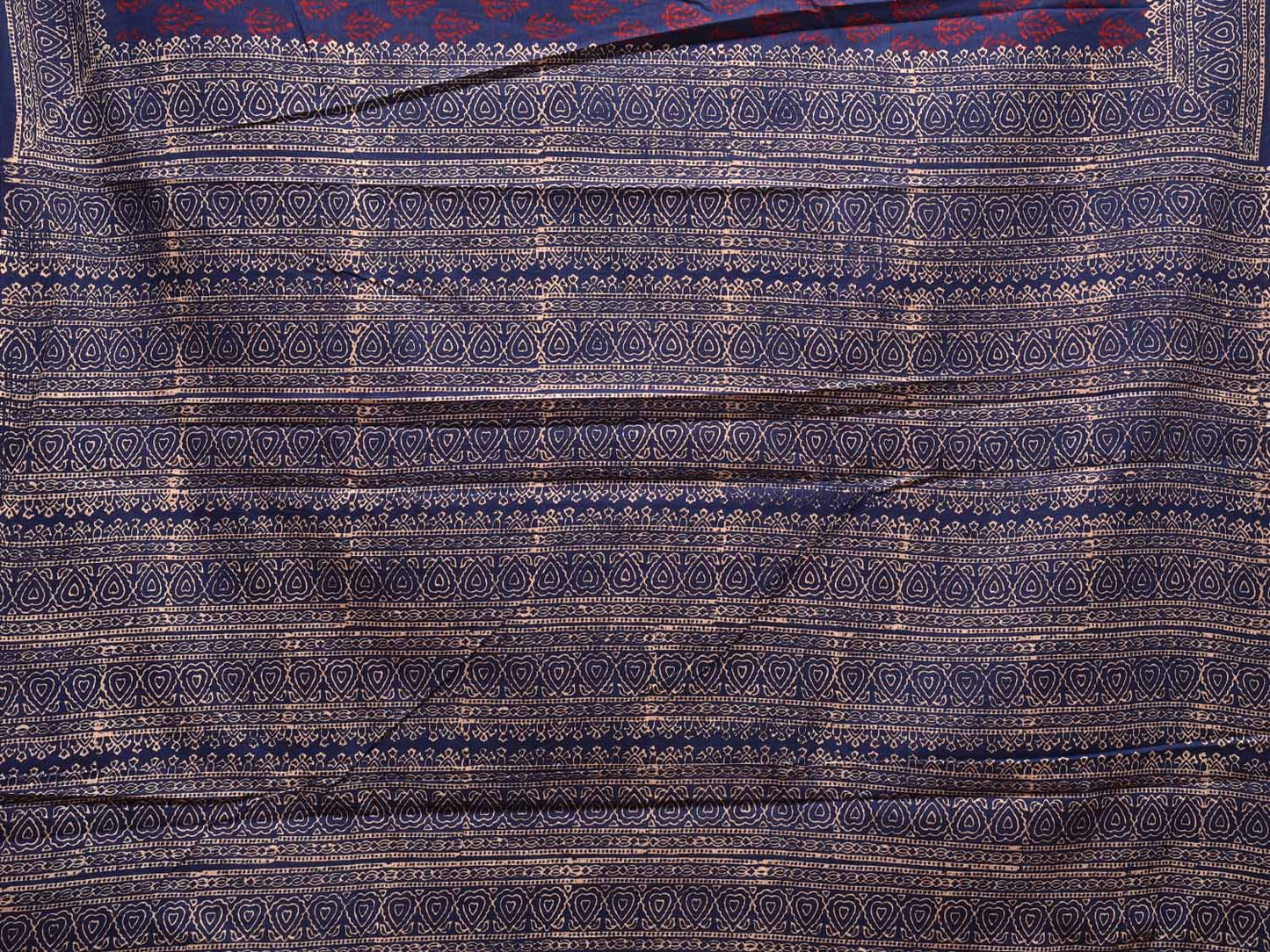 Navy and Red Block Print Cotton Saree with Body Buta and Border Design o0538